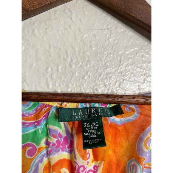 Lauren Ralph Lauren Multi-color Paisley Blouse Lightweight Womns 2X - Picture 9 of 12